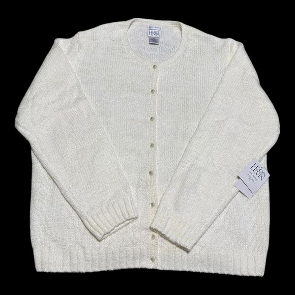 NWT Vintage‎ Leon Levin White Acrylic Hand Loomed Cardigan Sweater Women’s 1X - Picture 1 of 4